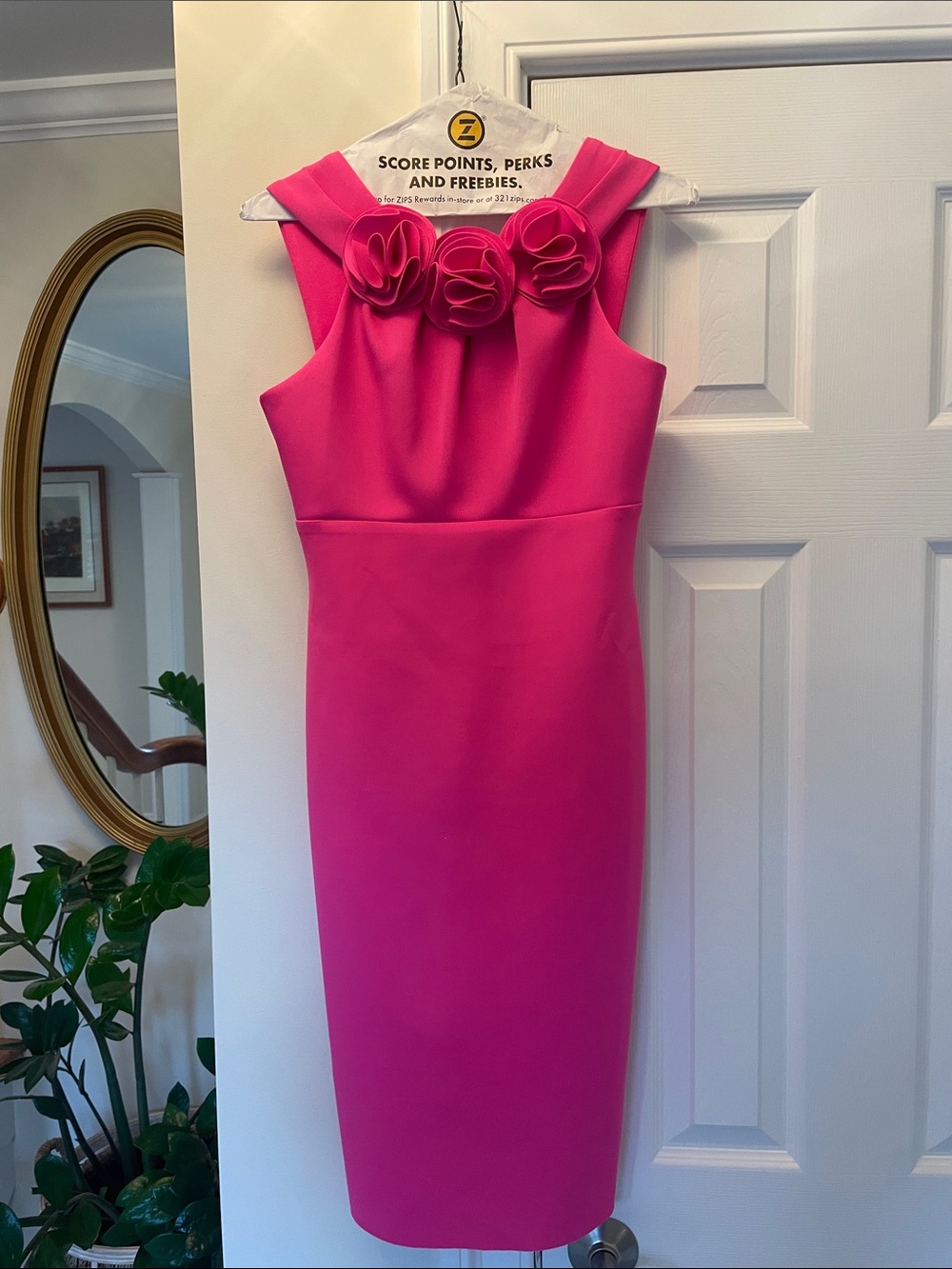 Jason Wu Hot Pink Midi Sheath Dress with Floral Neckline